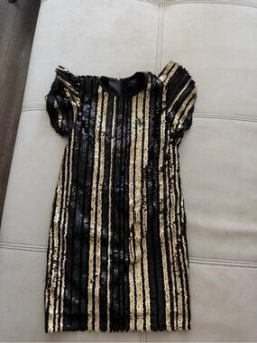 Bardot Black & Gold Sequin Stripe Party Dress for Kids